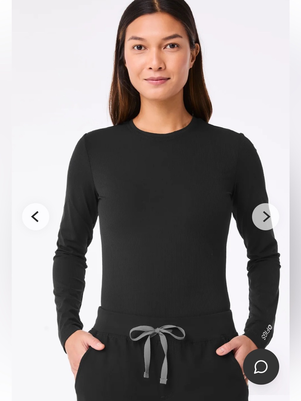 FIGS Palmer Ribbed Long Sleeve Underscrub Black Size large